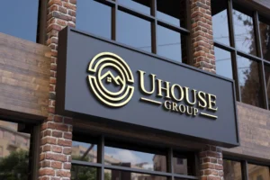 3D Gold Logo Mockup Facade Sign