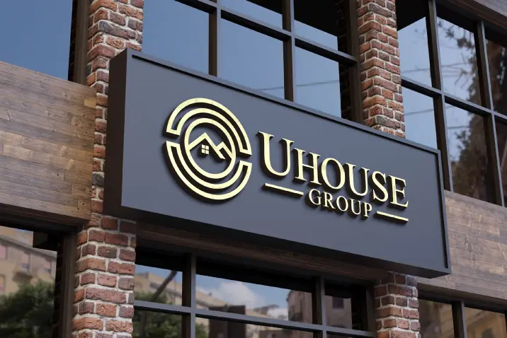 3D Gold Logo Mockup Facade Sign