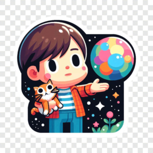 Boy with Cat and Ball Stickers