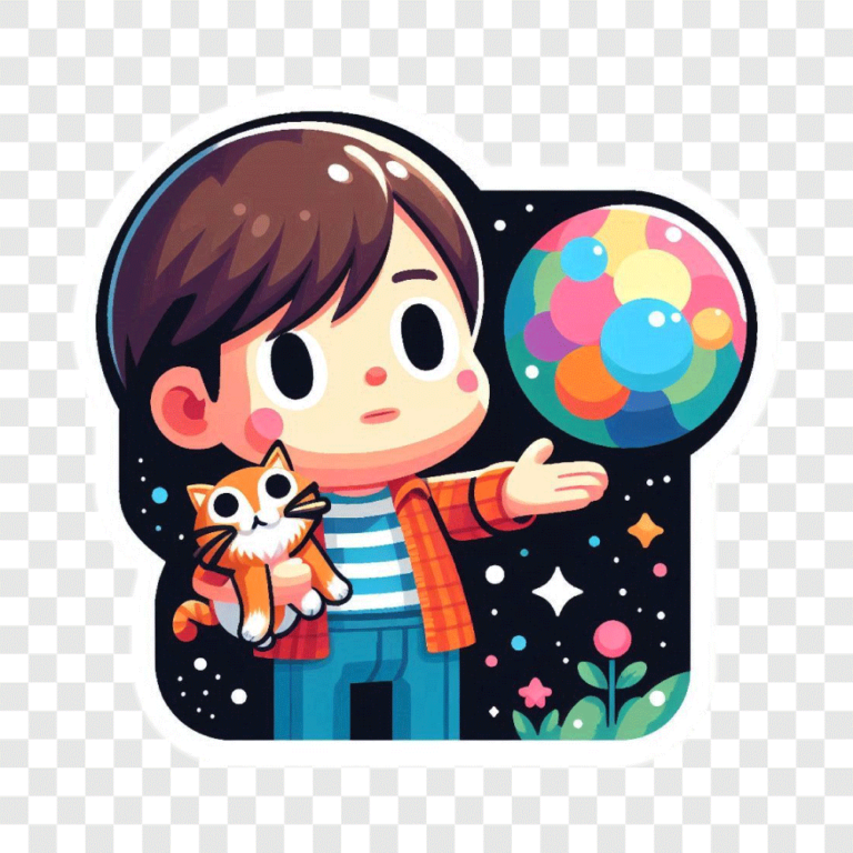 Boy with Cat and Ball Stickers