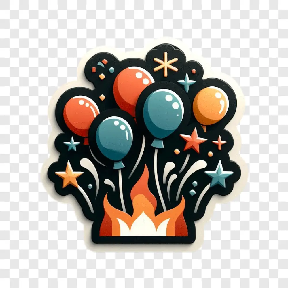 Celebration Stickers with Balloons and Fireworks