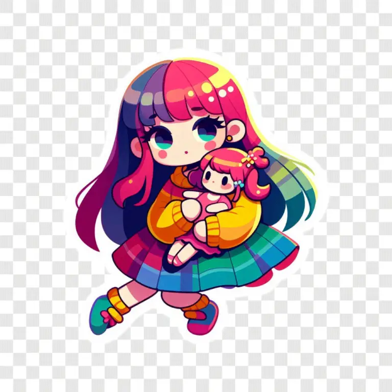 Cute Girl Carrying a Doll Sticker