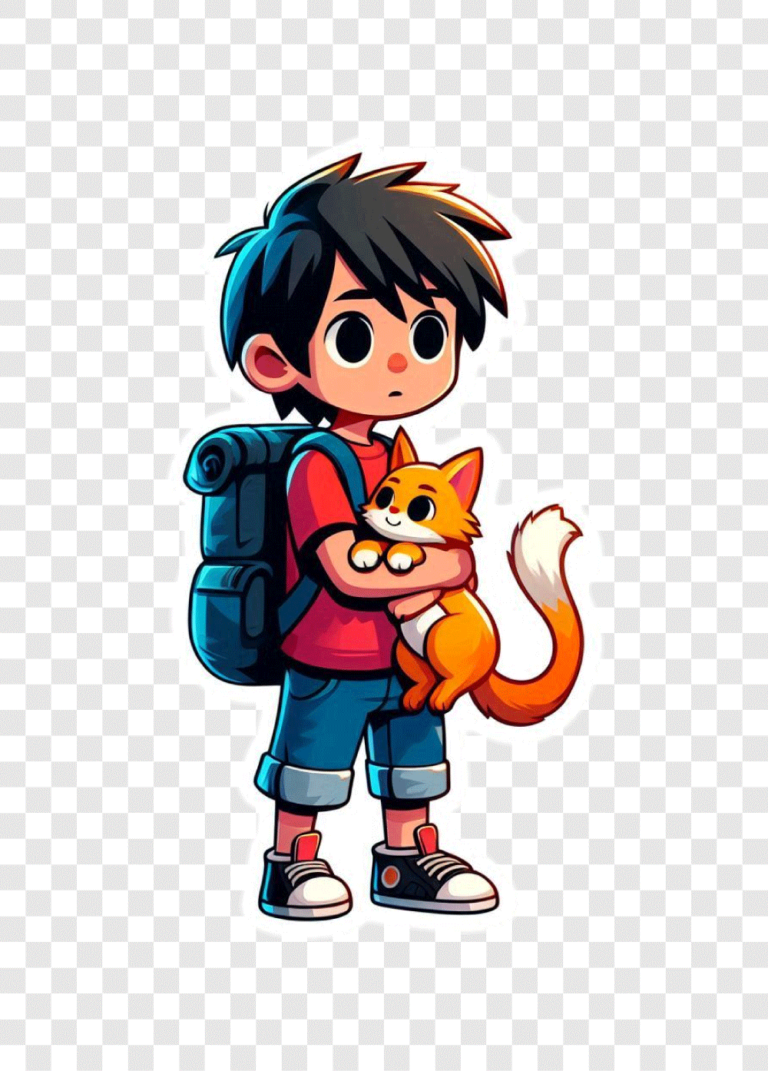 Cute Orange Cat Carrying Boy Sticker