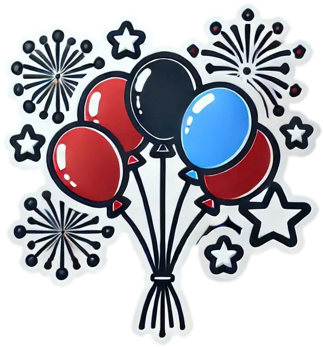 Festive Balloons and Fireworks Sticker