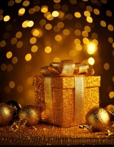 Golden Gift Box with Festive Lights