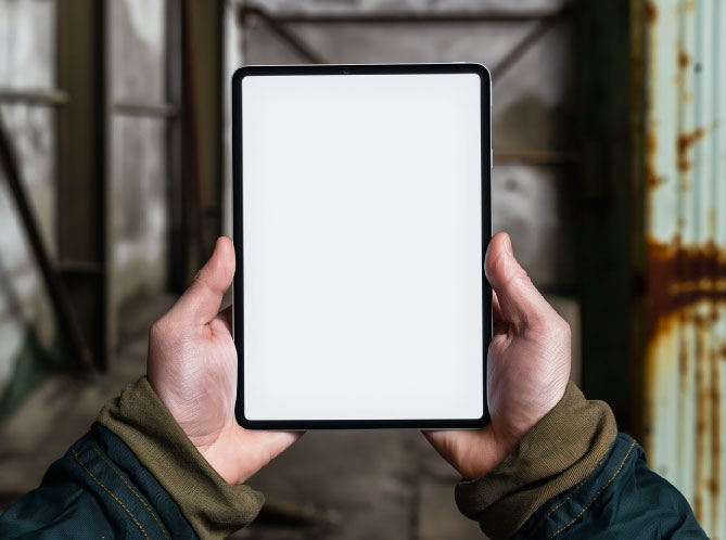 Ipad pro with background empty building Mockup