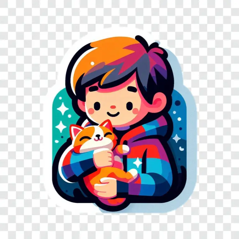 PNG Sticker of Boy Holding Cat