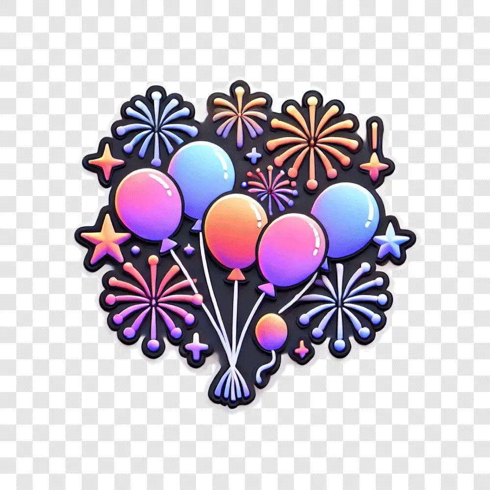 Sticker Celebration with Balloons and Fireworks