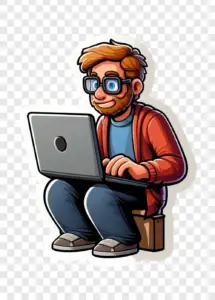 Sticker Illustration of a Young Man Using a Laptop