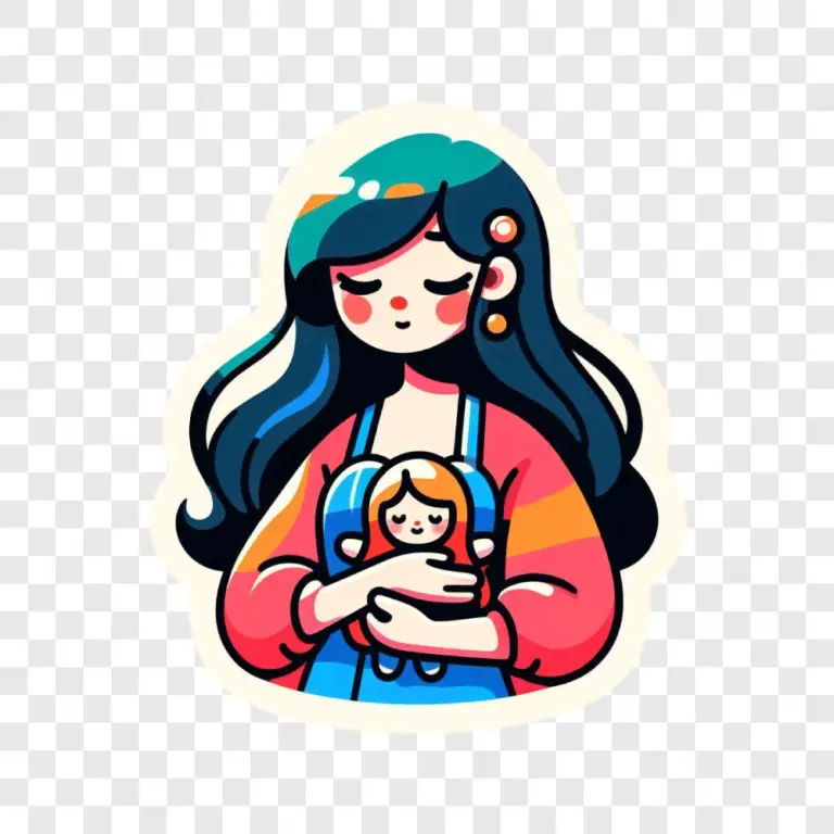 Stickers of Pretty Girls Holding Dolls