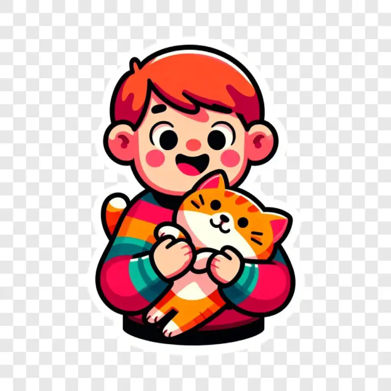 cute sticker boy and cat