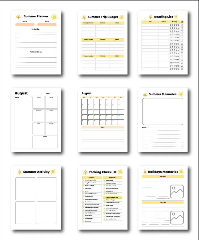 Summer Planner For Kids Editable and Printable