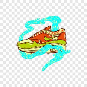 vibrant nike shoes with a flowing blue stream
