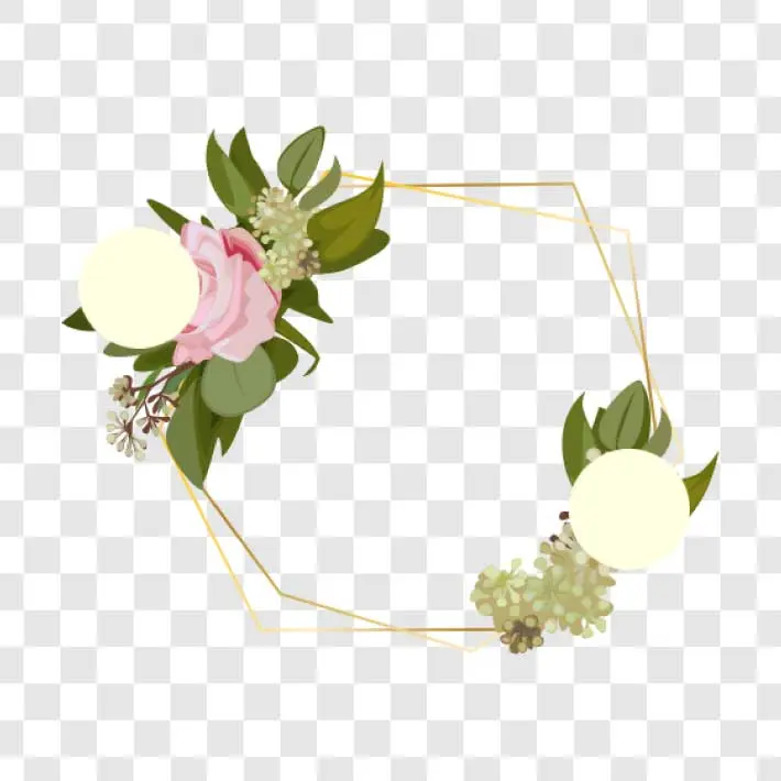 golden hexagon floral wreath png
