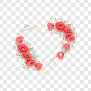 red poppy flower heart frame png