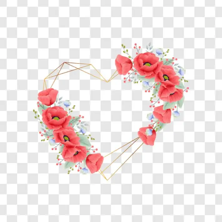 red poppy flower heart frame png