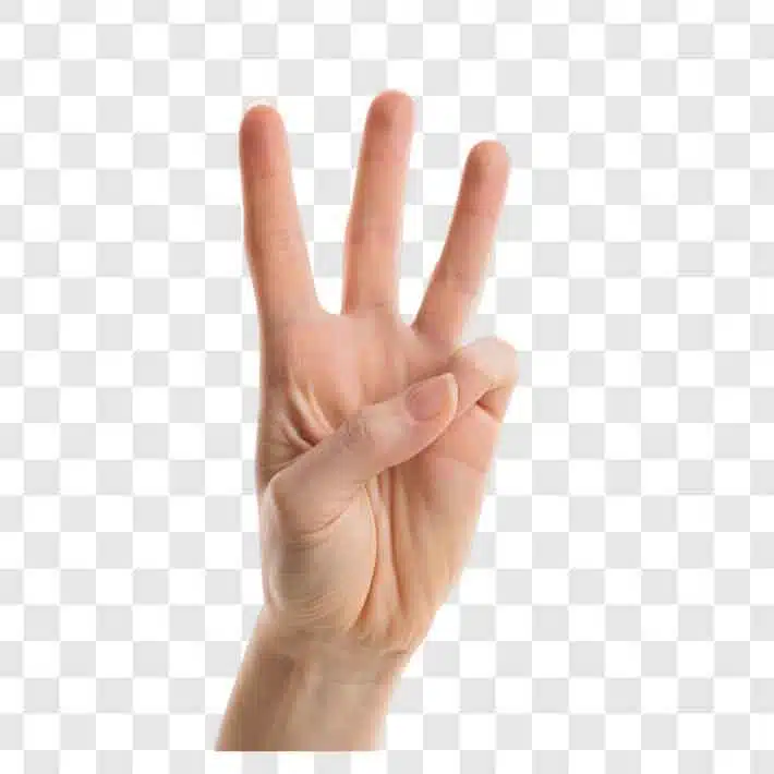 hand display showing number three