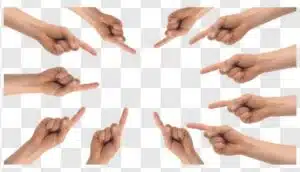 many hands are pointing at the transparent background