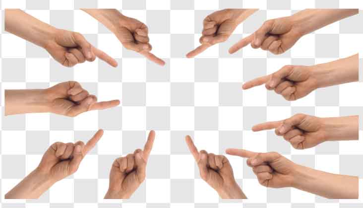 many hands are pointing at the transparent background