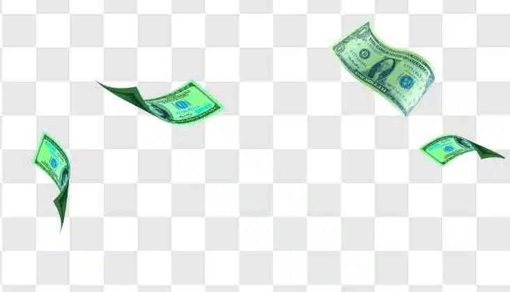 transparent flying dollar bills