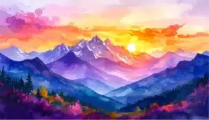 aesthetic sunset over mountain landscape
