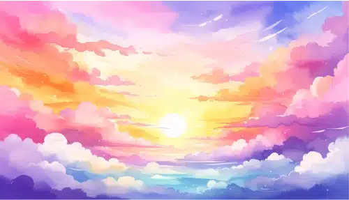aesthetic and sunset scene illustration