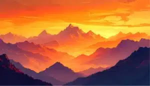 orange horizon over mountains