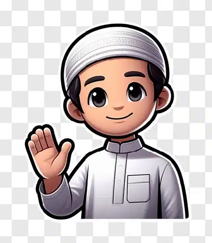 cute muslim boy waving