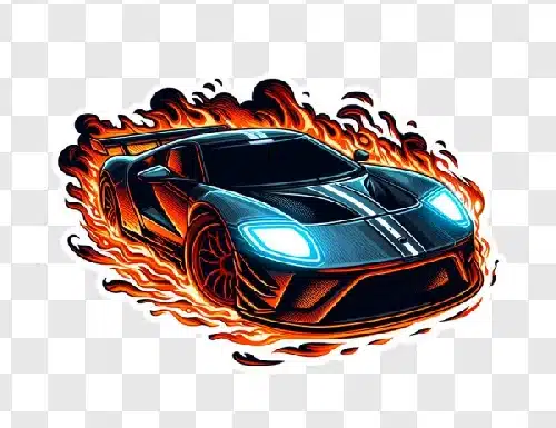 extreme racing car with flames