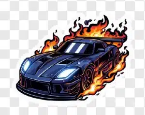 fast car illustration with flames
