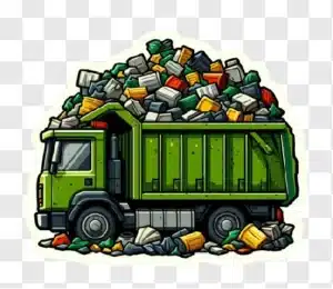 garbage truck with overflowing waste bins