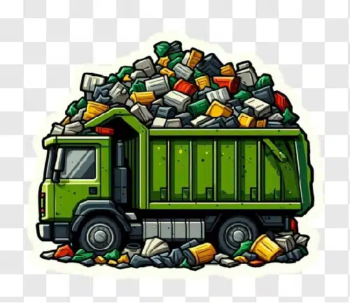 garbage truck with overflowing waste bins