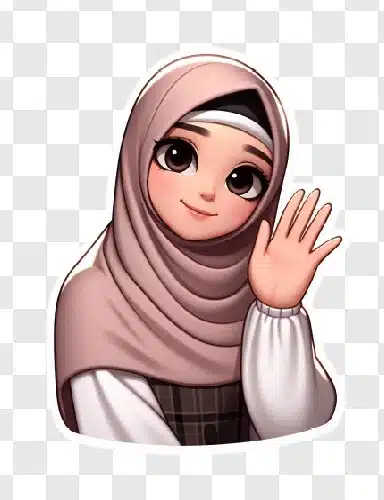 hijab girl waving illustration