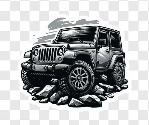 jeep climbing over rocks illustration