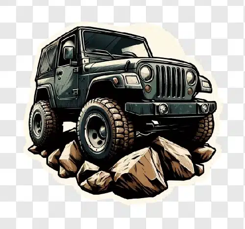 off road jeep climbing rocks vector