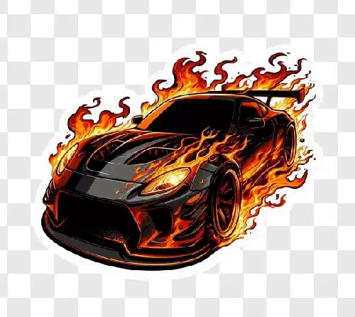 racing car on fire