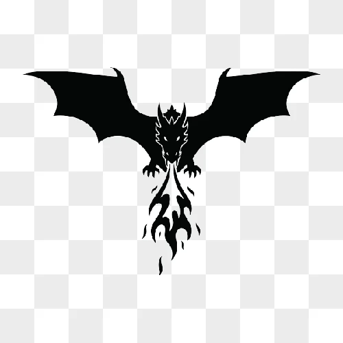 black dragon breathing fire silhouette vector art