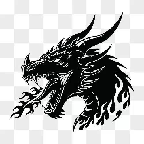 black dragon head with flames illustration
