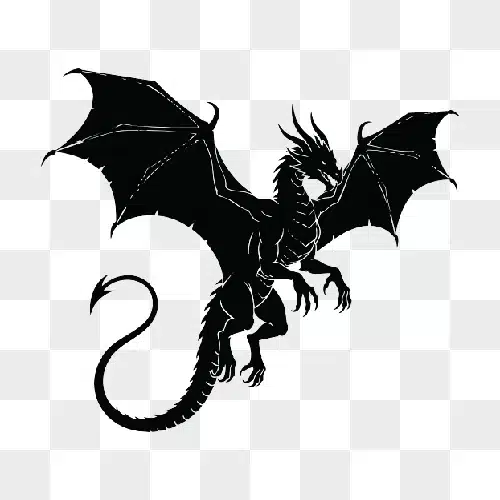 black dragon silhouette with wings spread wide