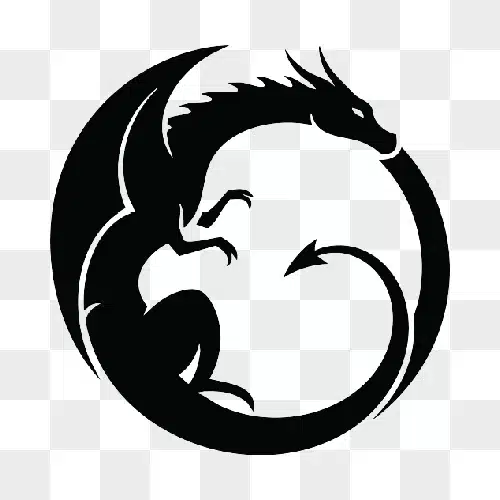black dragon symbol inside a circle logo design