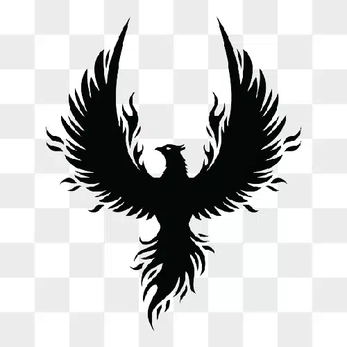 black phoenix bird silhouette with flames