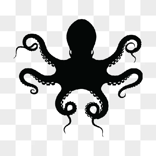 black silhouette octopus illustration with tentacles spread wide