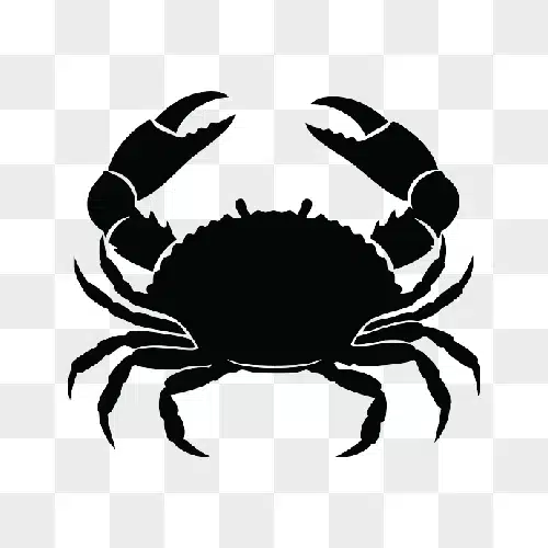 black silhouette of a crab with claws raised