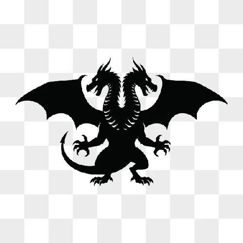 black silhouette of a twoheaded dragon with wings spread wide