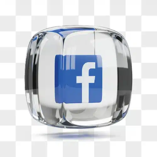 facebook logo inside a clear glass cube
