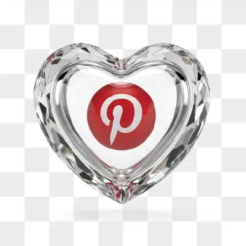 pinterest logo inside a crystal heart shape on a white background