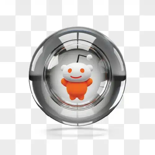 reddit snoo character inside a glass sphere with crosshairs