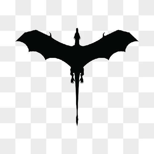 silhouette of a majestic dragon with spread wings viewed from above