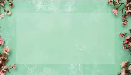 spring floral frame on light green background