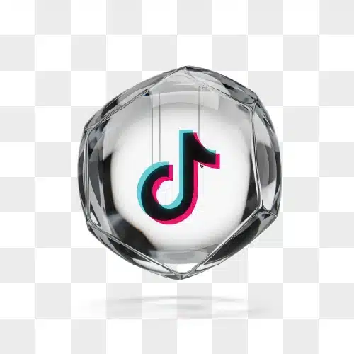 tiktok logo inside a clear ice cube with glitch effect